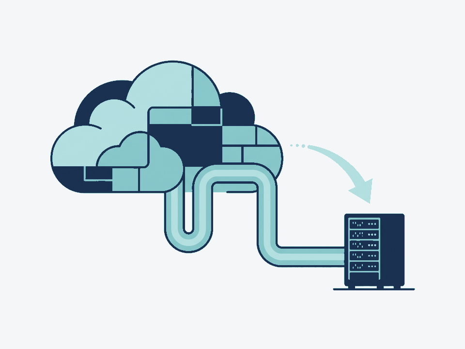 Abstract cloud and infrastructure illustration in TSR brand blue.