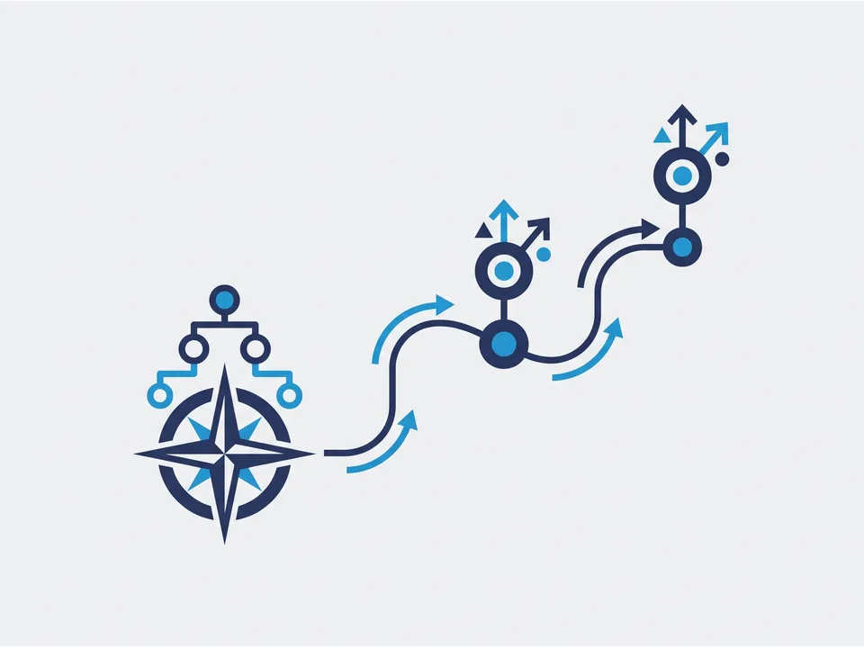 Abstract consulting and strategy illustration in TSR brand blue.