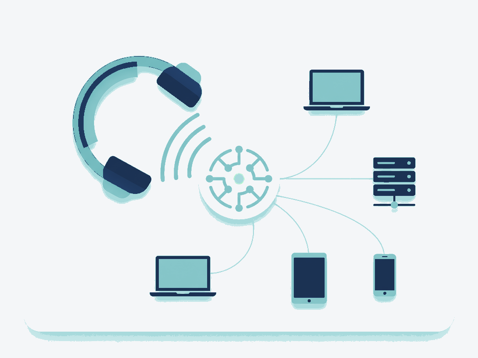 Abstract illustration of managed IT operations in TSR brand blue.